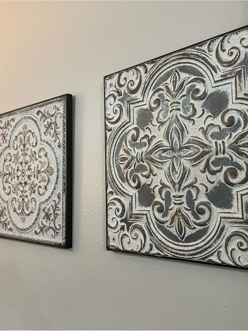 Set of 3 Wall Art Set - Gray and White